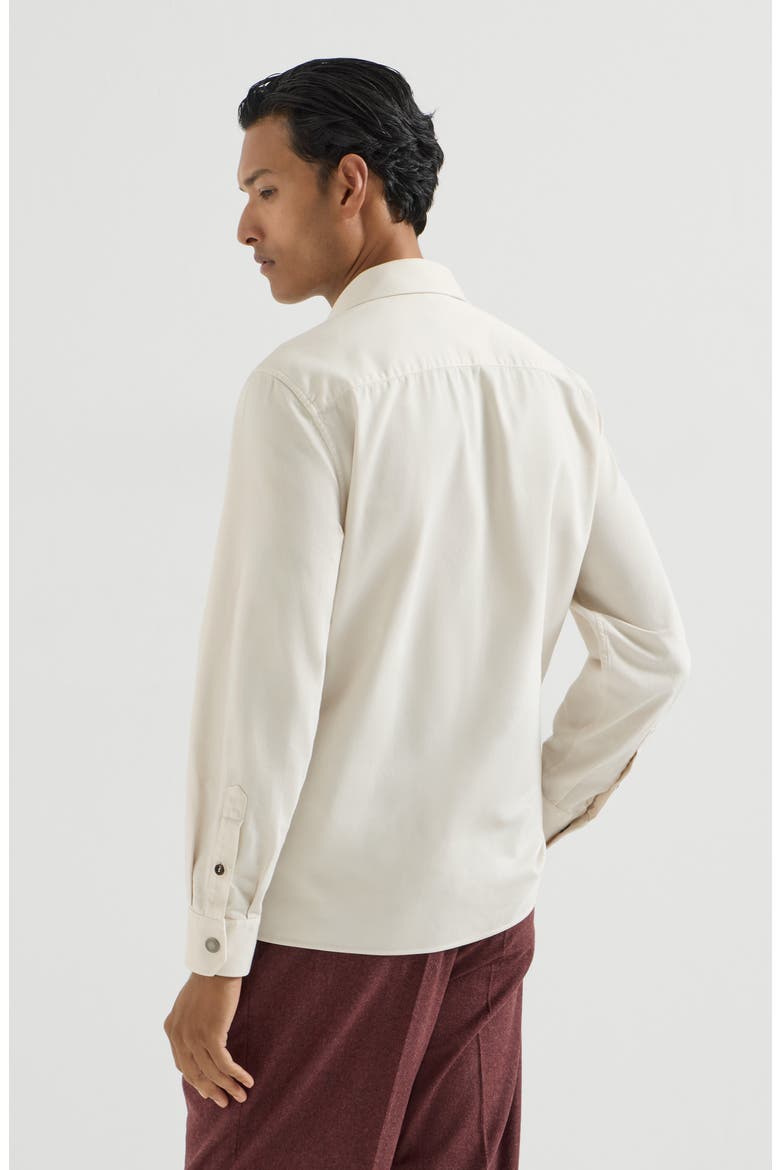 Garment-dyed overshirt in cotton gabardine with spread collar and chest pockets, Alternate, color, White
