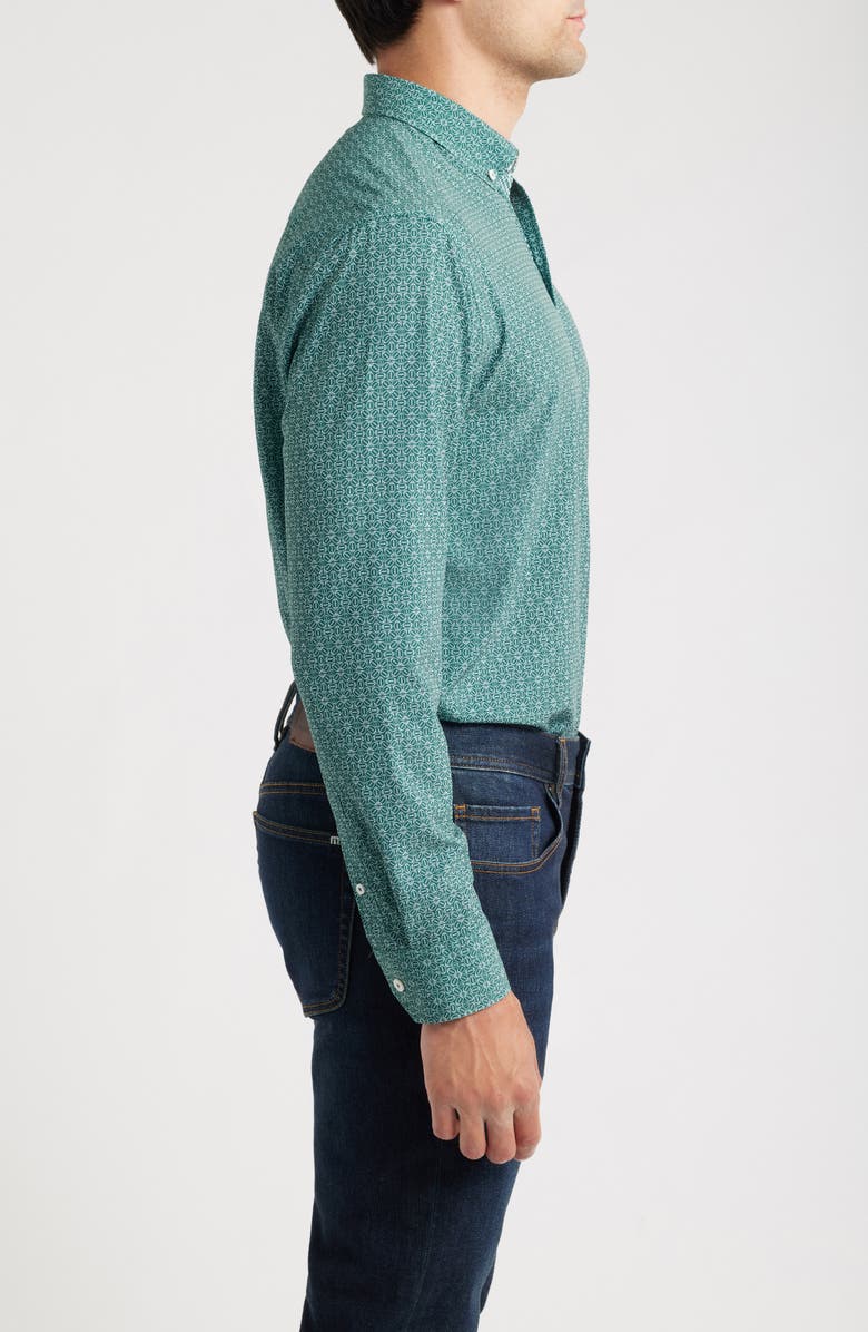 Johnston & Murphy XC+<sup>™</sup> Football Print Performance Button-Down Shirt, Alternate, color, Green