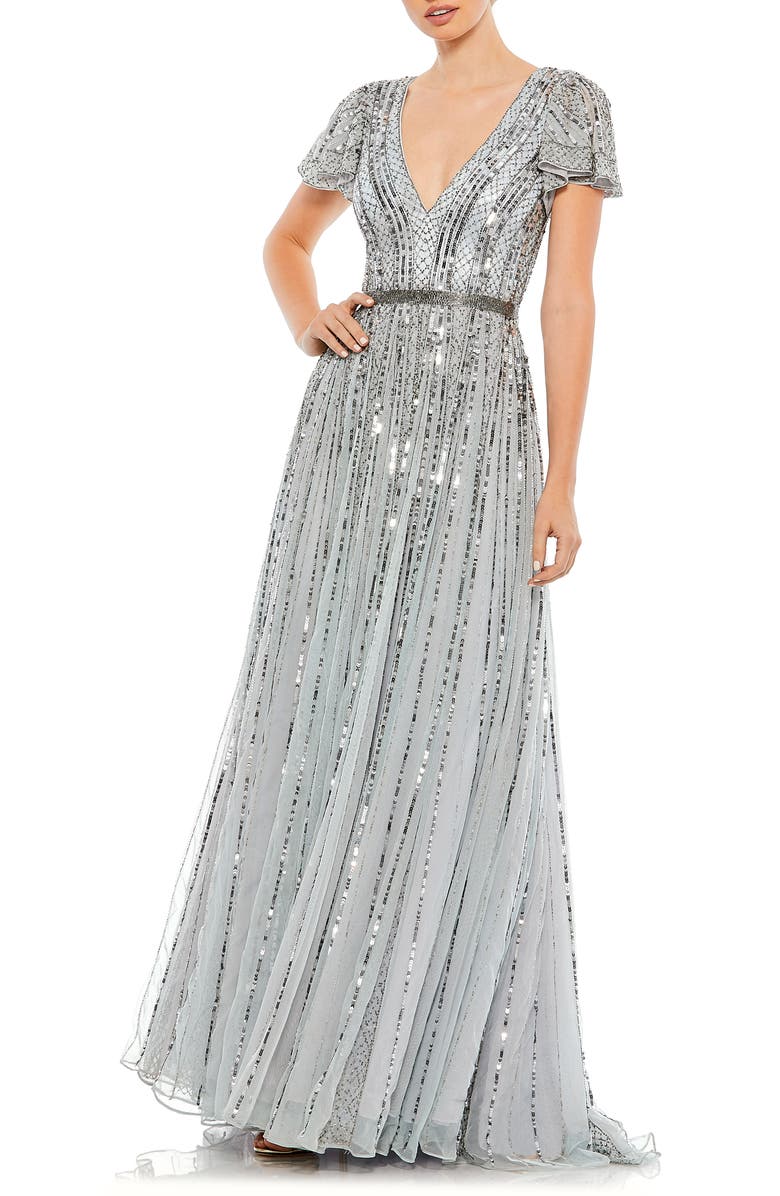 Mac Duggal Stripe Sequin Embellished Evening Gown, Main, color, 