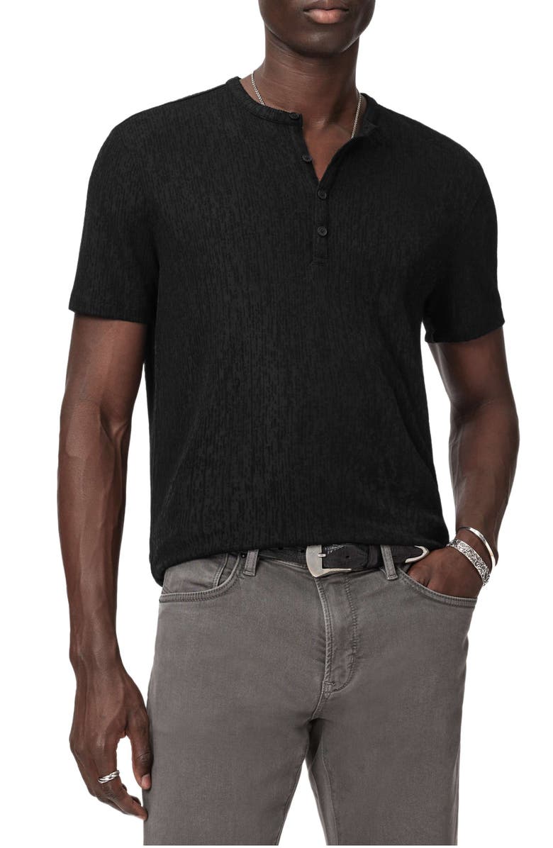 John Varvatos Egon Texture Knit Short Sleeve Henley, Main, color, Black