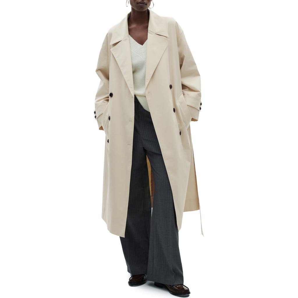 MANGO MANGO OVERSIZE TIE WAIST DOUBLE BREASTED TRENCH COAT