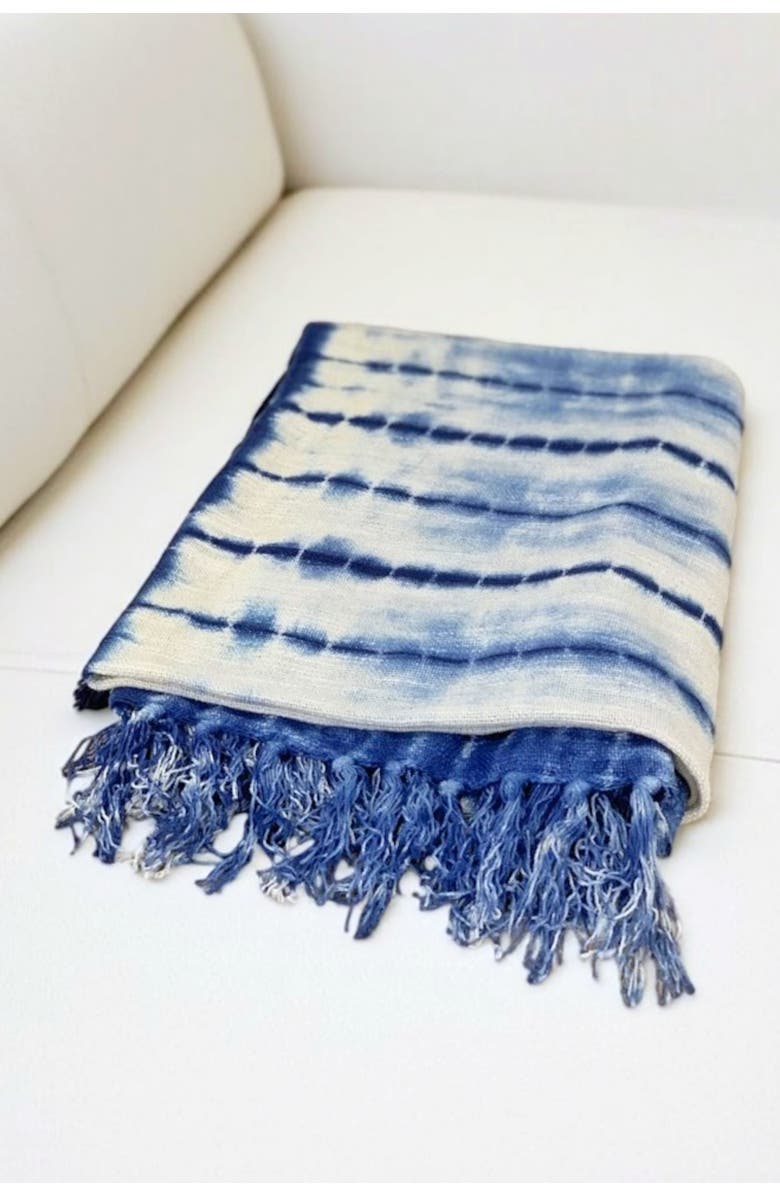 Pillowpia Indigo Shibori Throw, Alternate, color, Spine