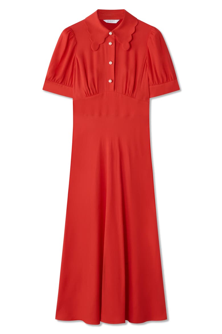 Emma Faux Pearl Button Midi Dress, Alternate, color, RED