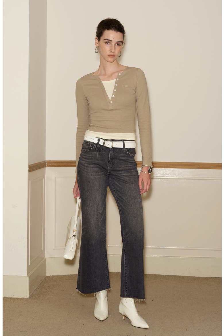 Raw Hem Mid Rise Wide Leg Jeans, Alternate, color, DARK GREY