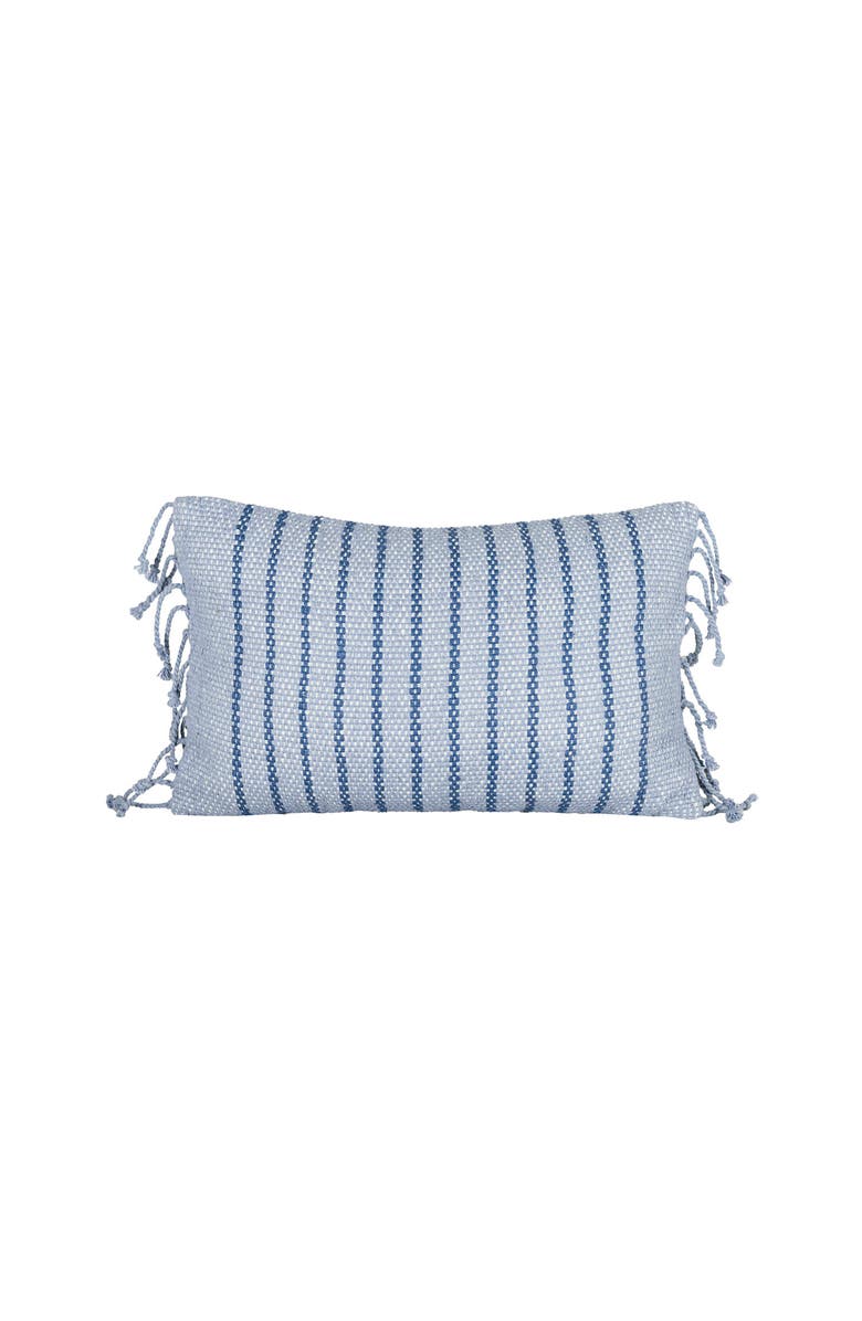 Foreside Home and Garden Handwoven Blue Striped Filled Lumbar Pillow, 14" x 22", Main, color, Blue