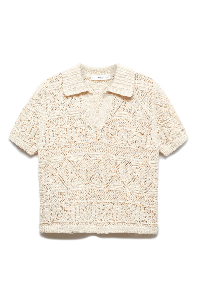 MANGO Maldivas Open Stitch Johnny Collar Cotton Polo Sweater, Alternate, color,