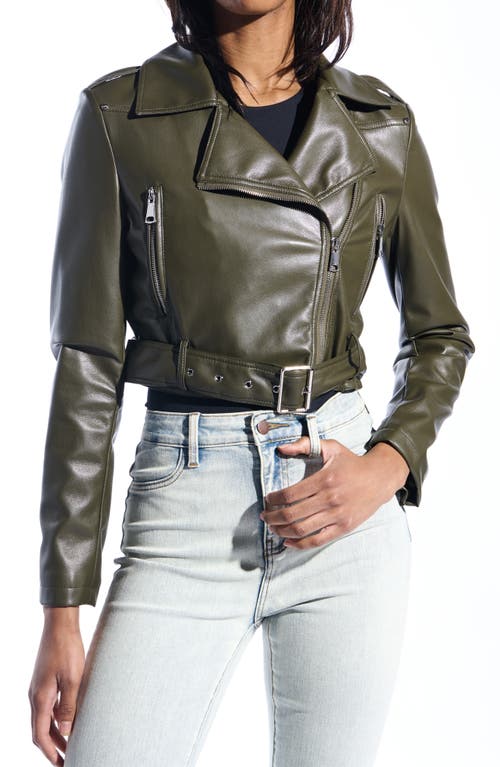 Azalea Wang Faux Leather Crop Moto Jacket In Green