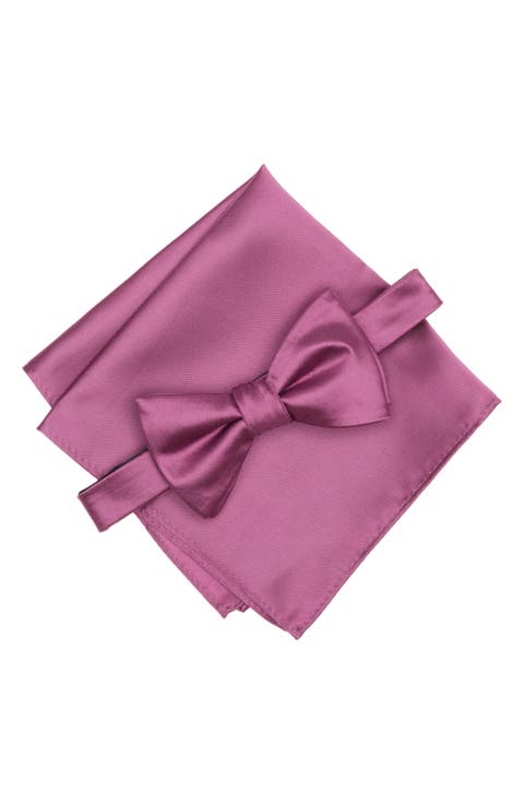 Textured Satin Bow Tie & Pocket Square Set