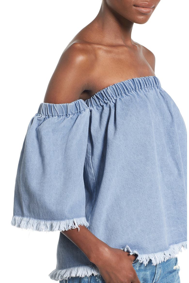 Off the Shoulder Cotton Denim Top, Alternate, color, BABY BLUE
