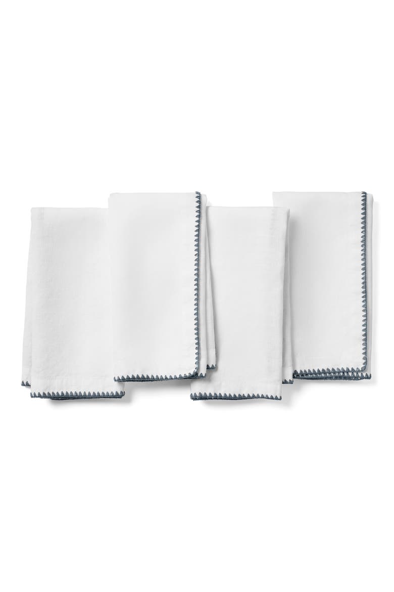 Olivos Set of 4 Organic Linen Napkins, Main, color, ALPINE WHITE W/ GULF
