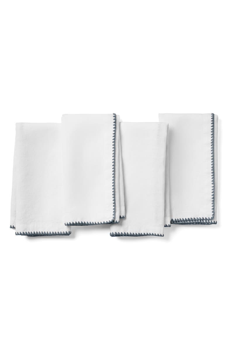 Coyuchi Olivos Set of 4 Organic Linen Napkins, Main, color, Alpine White W/ Gulf