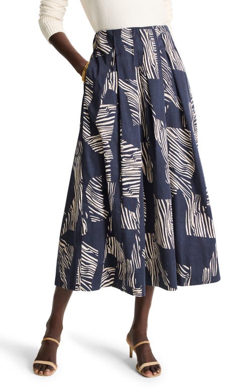 Nic + Zoe Nic+zoe Placed Zebra Stripe Stretch Cotton A-line Skirt In Indigo Multi
