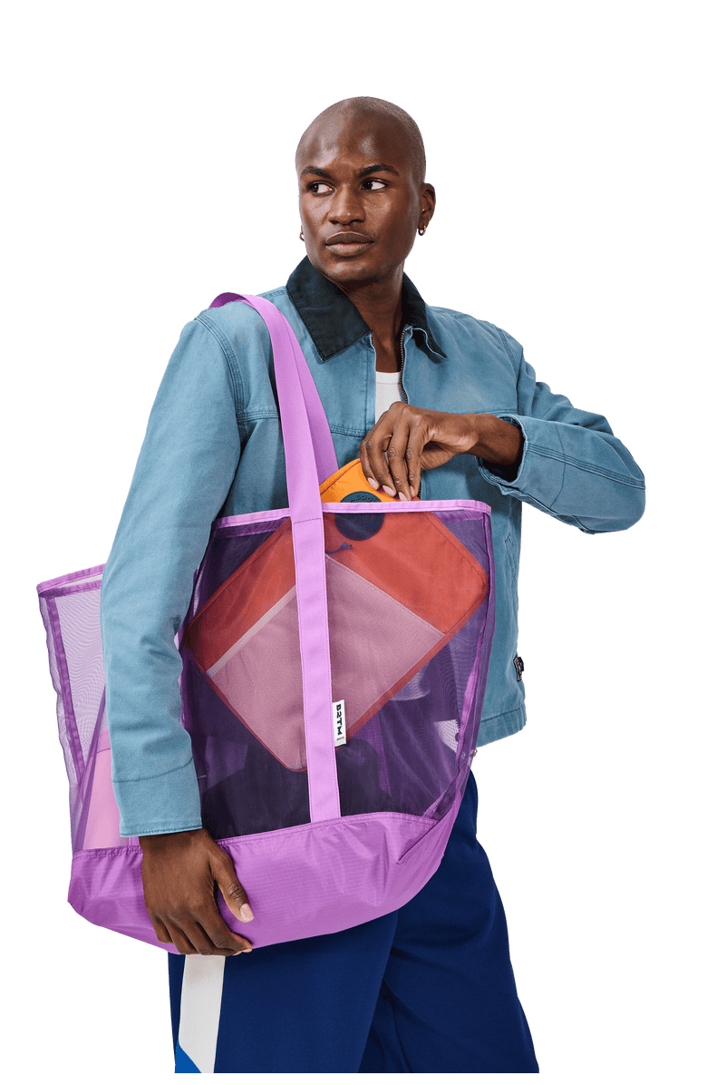 Baboon to the Moon Mesh Tote, Alternate, color, Electric Purple