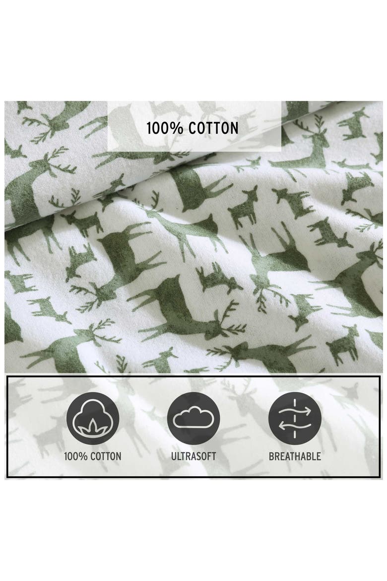 Deer Camp Cotton Flannel Sheet Set, Alternate, color, GREEN