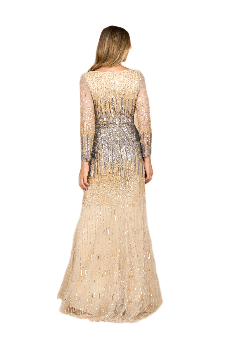 LARA New York Mermaid, Beaded Long Sleeve Gown, Alternate, color, Gold Gunmetal