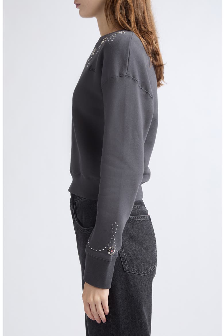 Silver Stud Cotton Fleece Sweatshirt, Alternate, color, BLACK