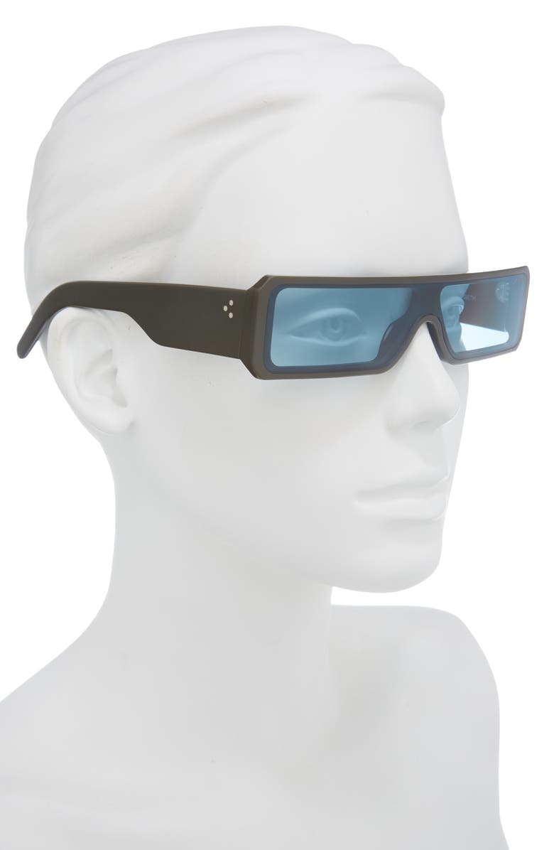 Rick Owens Gethshades Rectangular Shield Sunglasses, Alternate, color, Olive Temple/ Amazonite Lens