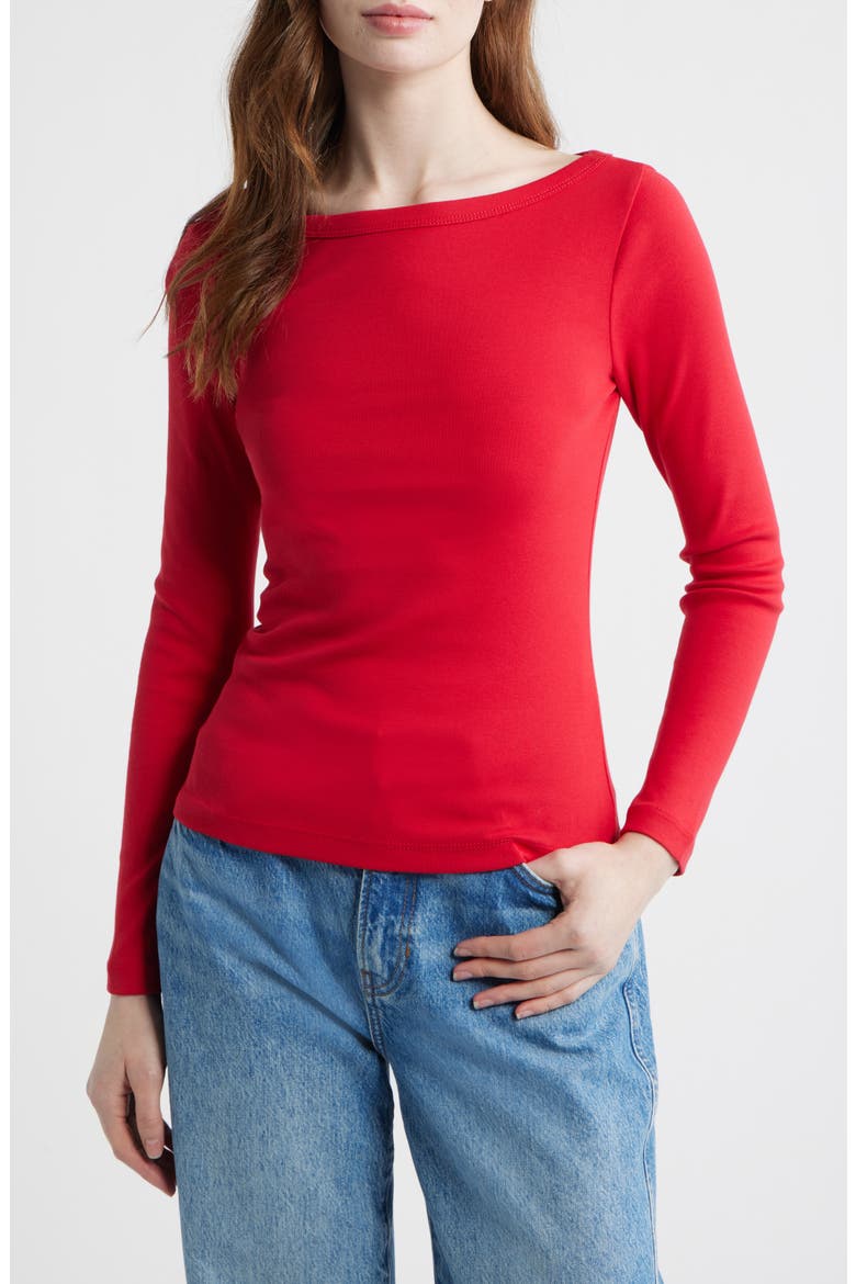 The '90s Compact Cotton Boatneck T-Shirt, Main, color, CHERRY