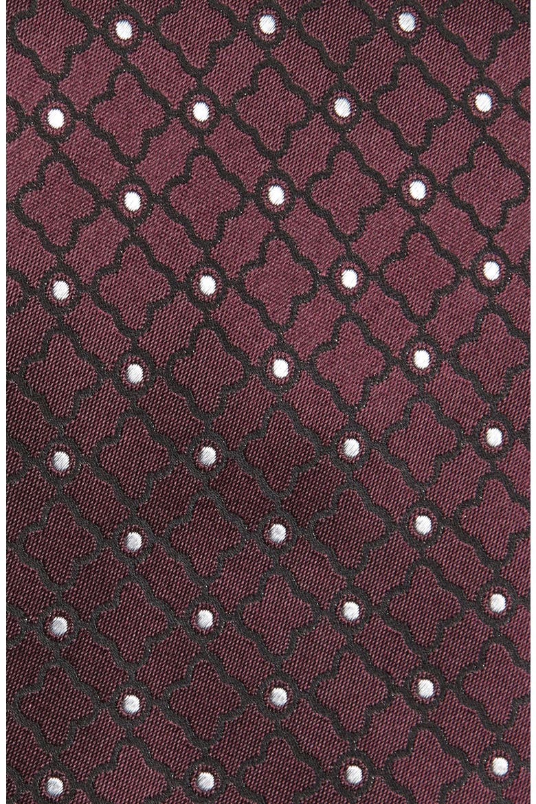 Geometric Silk Jacquard Tie, Alternate, color, BURGUNDY