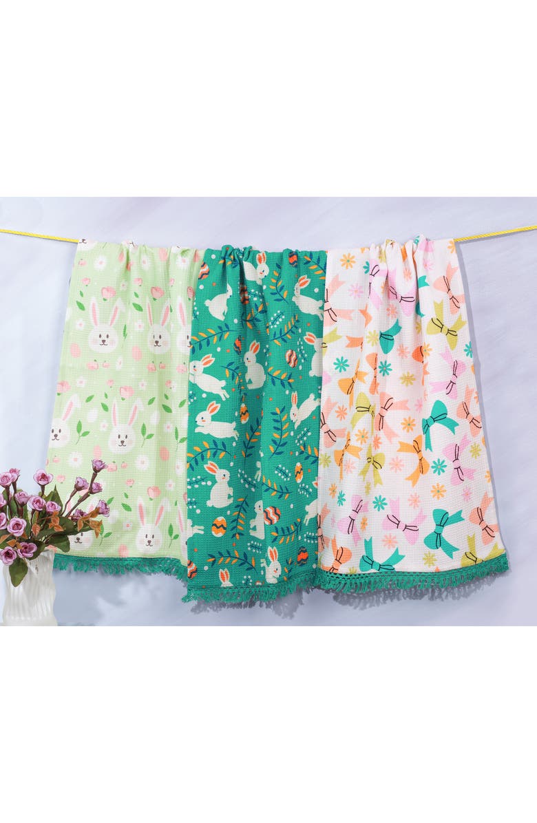 Tiramisu Hoppy Spring Bunny Set of 3 Cotton Kitchen Towels, Alternate, color, 