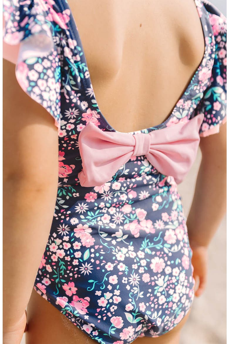 Kids' Moonlit Meadow Butterfly Sleeve One-Piece Swimsuit, Alternate, color, BLUE