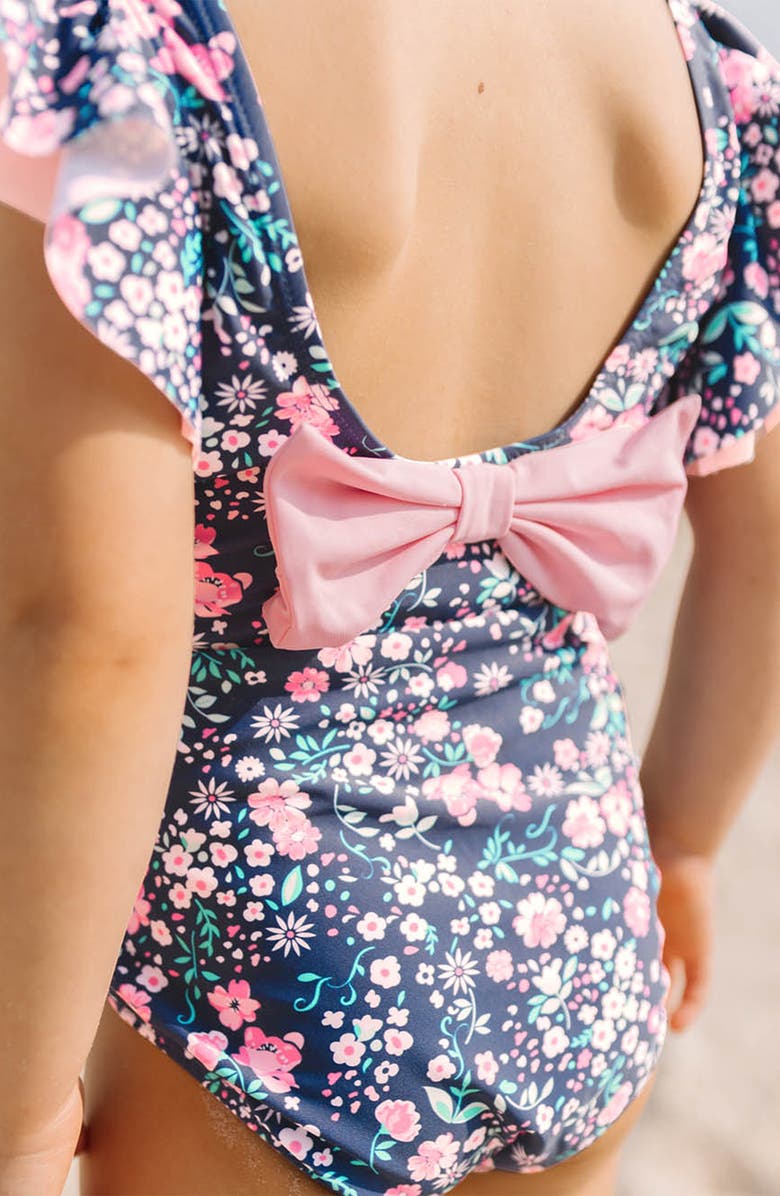 RuffleButts Kids' Moonlit Meadow Butterfly Sleeve One-Piece Swimsuit, Alternate, color, Blue