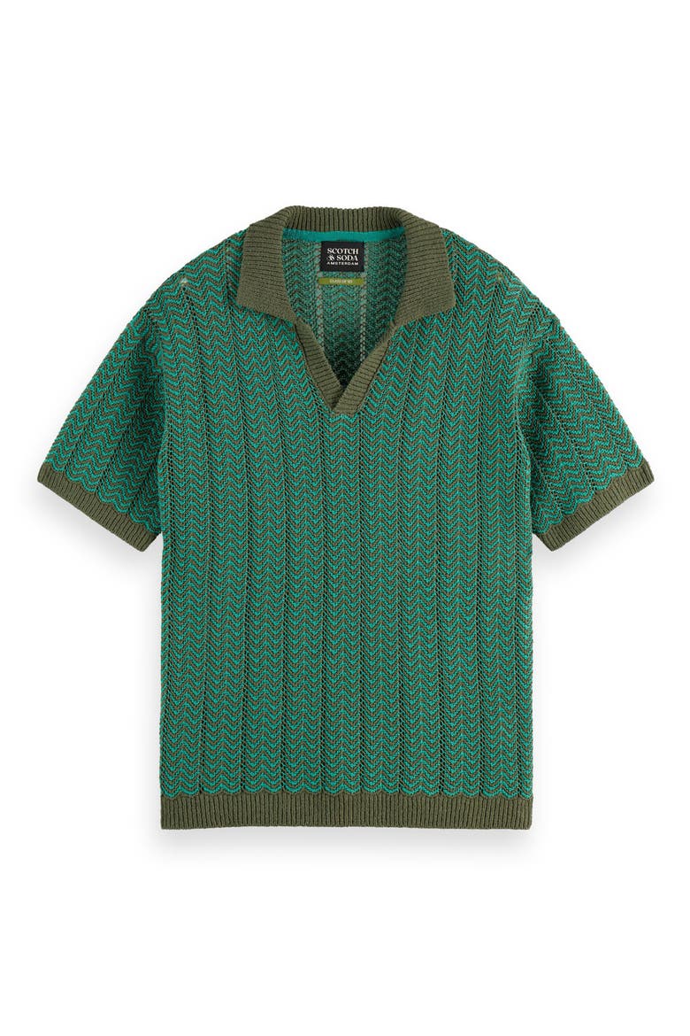 Open Knit Johnny Collar Polo Sweater, Alternate, color, THYME