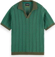 Scotch & Soda Open Knit Johnny Collar Polo Sweater