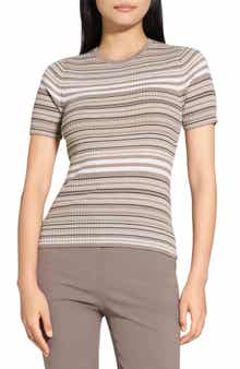Theory Stripe Merino Wool Rib T-Shirt