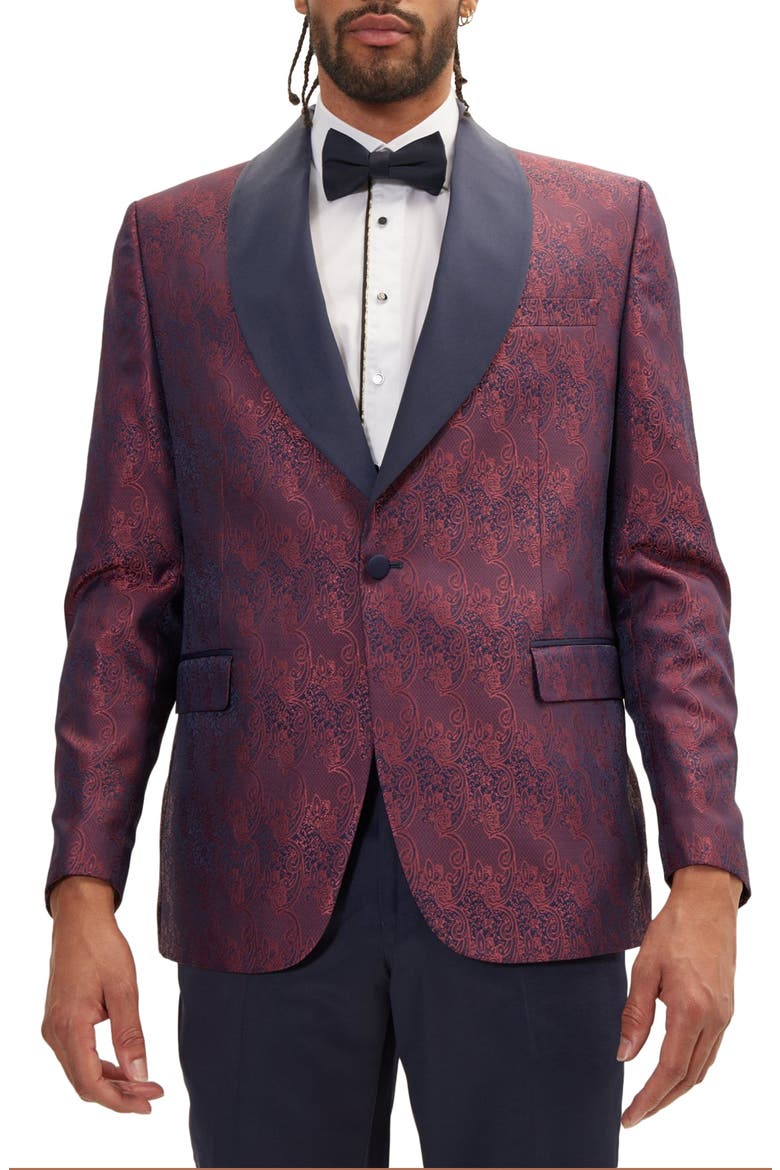 Metallic Paisley Tuxedo Jacket, Main, color, BURGUNDY