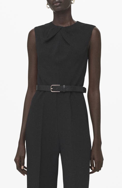 Draped Detail Belted Wide Leg Jumpsuit (Regular & Plus)