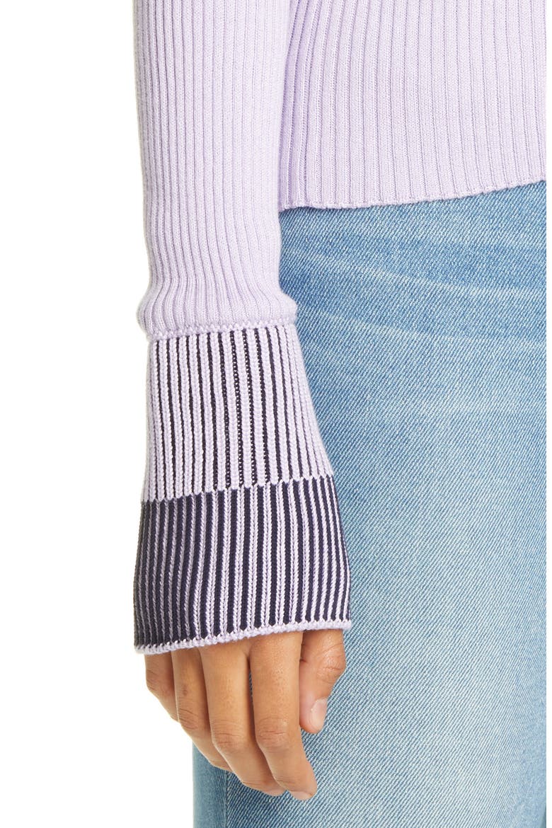 Contrast Rib Cotton Blend Sweater, Alternate, color, LILAC/ NAVY BLUE