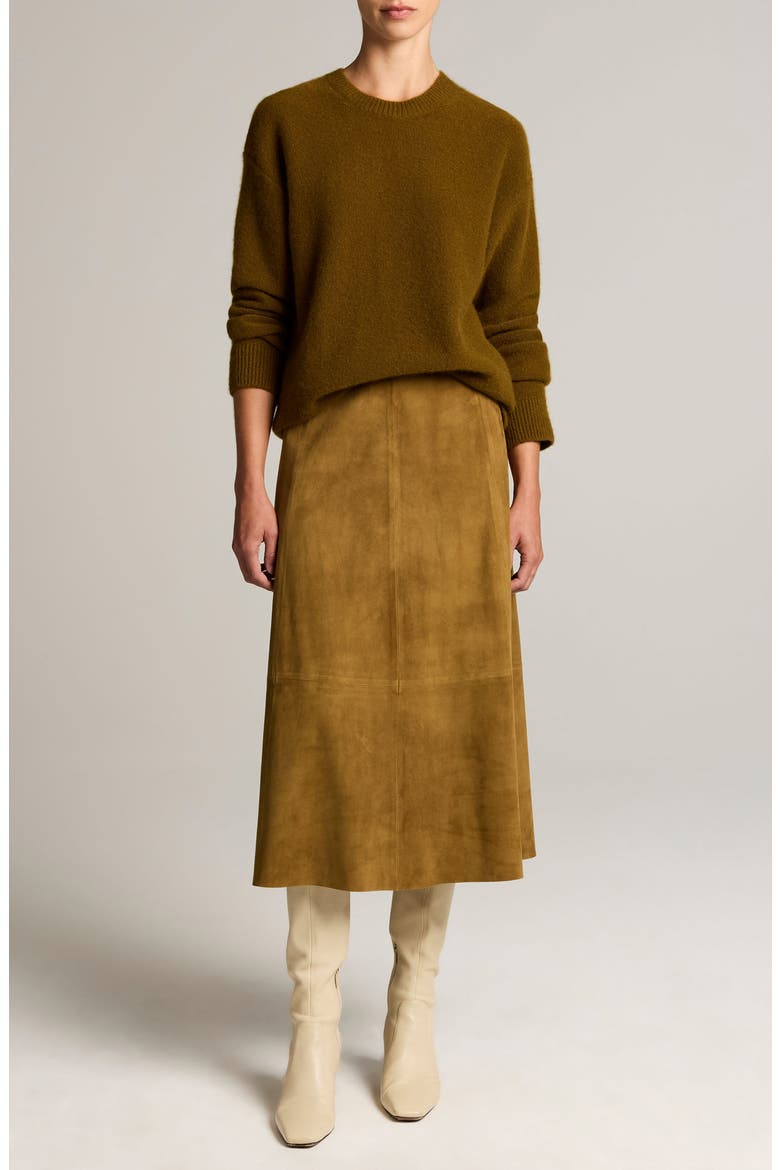Boiled Cashmere Crewneck Sweater, Alternate, color, MOSS OCHRE