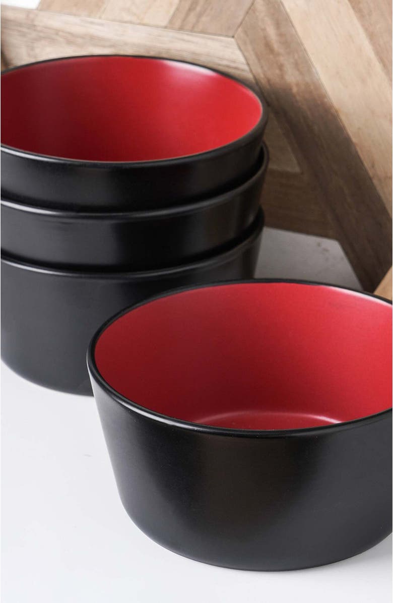 Stone Lain Albie Stoneware 4-Piece Bowl Set, Alternate, color, Red And Black