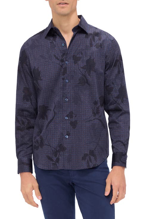 Julian Shaped Fit Leaf Print Lyocell Button-Up Shirt