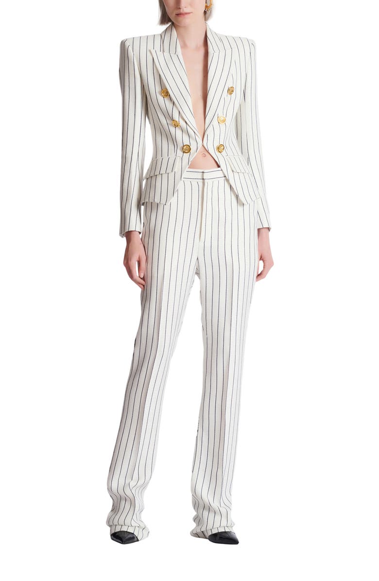Balmain Straight-leg pinstripe trousers, Alternate, color, White