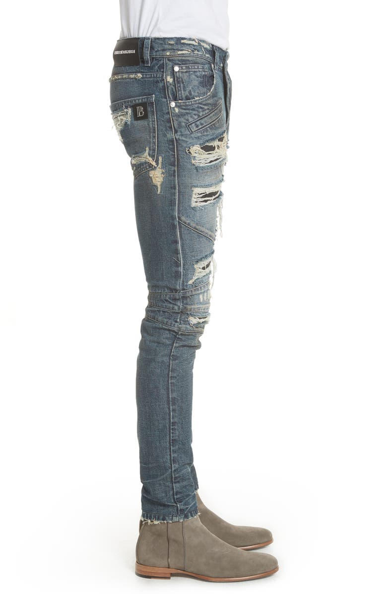 Pierre Balmain Destroyed Biker Jeans, Alternate, color,