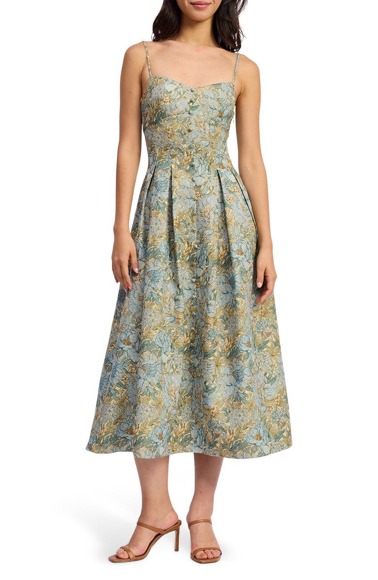 En Saison Kenna Floral Midi Dress, Main, color, Blue Teal Lemon