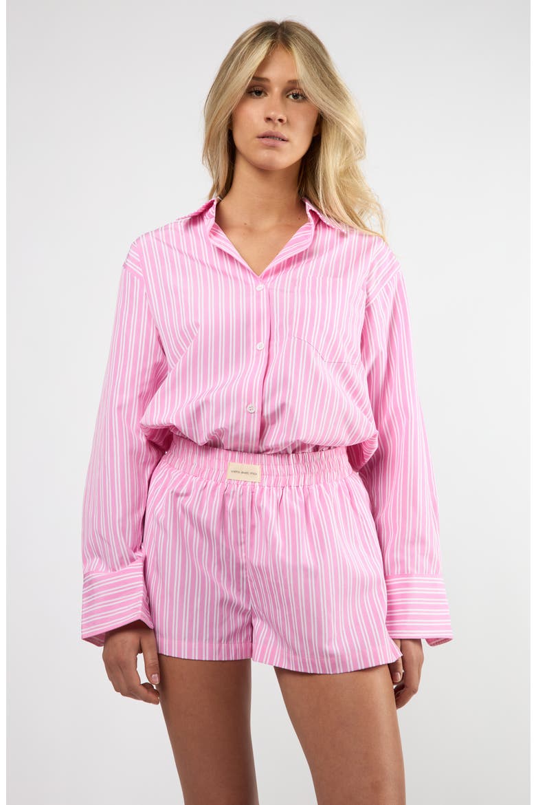 Seaside Stripe Cotton Blend Button-Up Shirt, Alternate, color, PINK