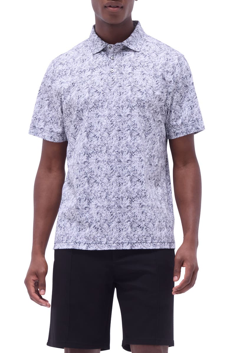 Bugatchi Victor OoohCotton<sup>®</sup> Leaf Print Polo, Main, color, Black