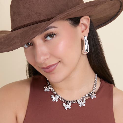 Jessica Simpson Silver-tone Butterfly Charm Curb Chain Necklace In Silver