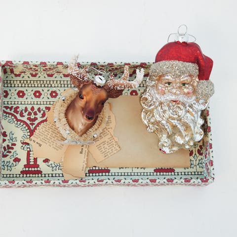 Mercury Glass Santa Ornament with Mica Accents