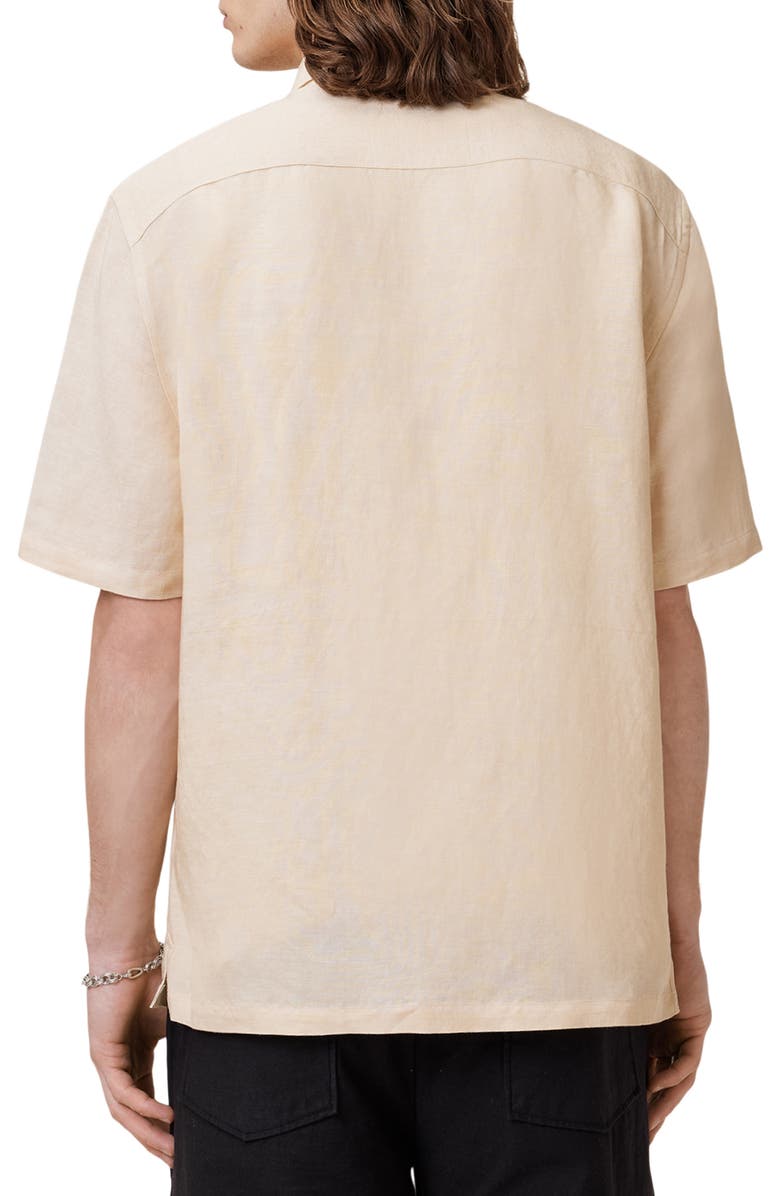 AllSaints Bandol Short Sleeve Linen Blend Button-Up Shirt, Alternate, color, Hammock Taupe