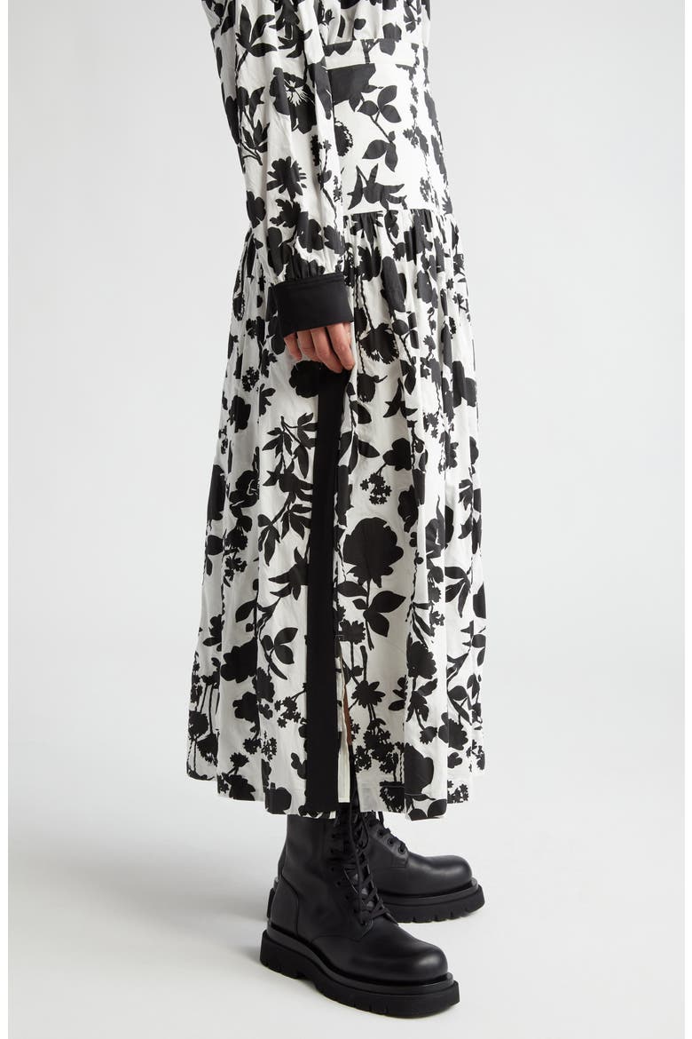 Udente Floral Print Tiered Cotton & Silk Skirt, Alternate, color, WHITE BLACK