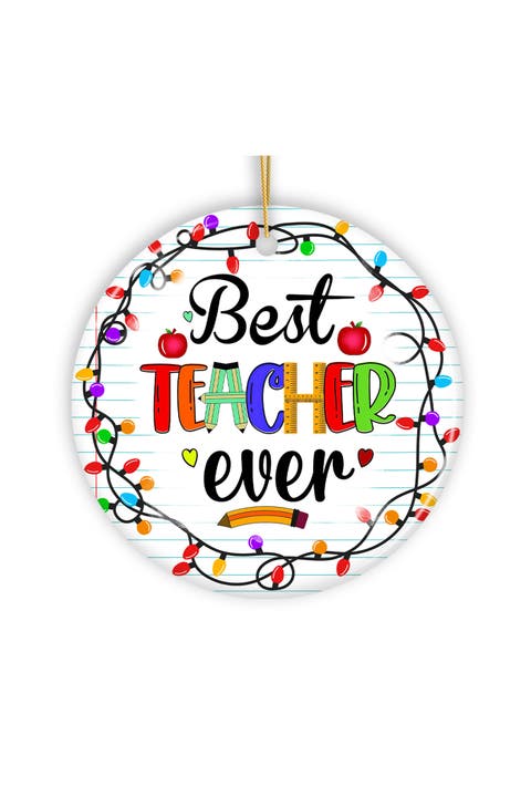 Best Teacher Ever Holiday Lights Ceramic Ornament