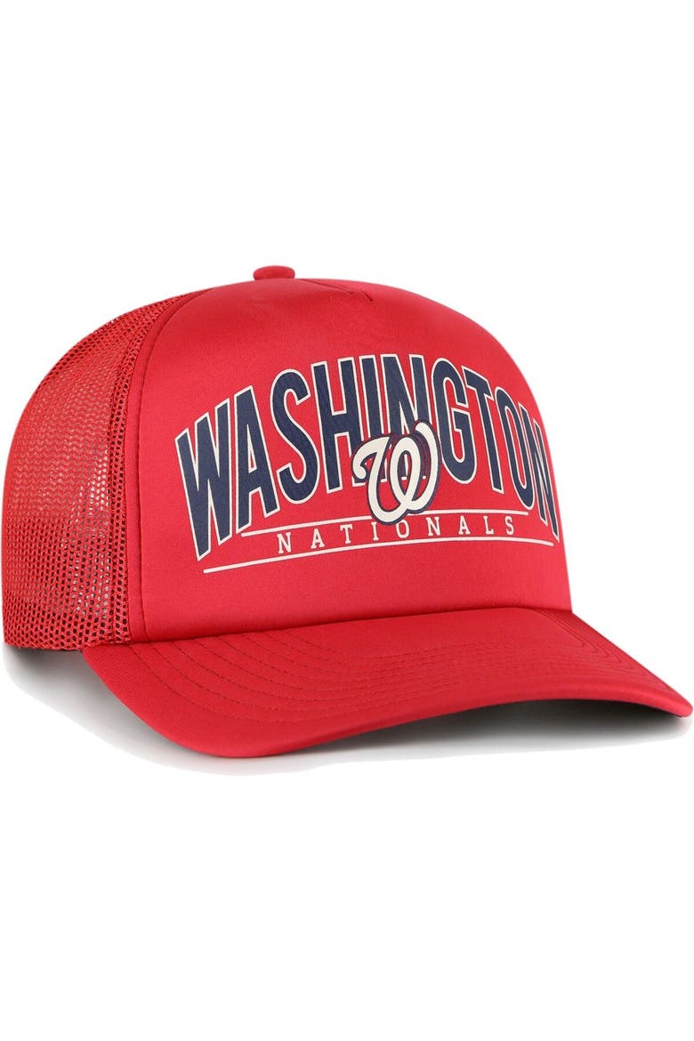 Men's '47 Red Washington Nationals Backhaul Foam Trucker Snapback Hat, Alternate, color, Red