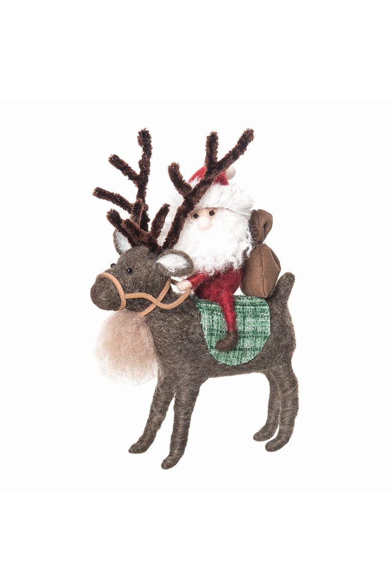 Santa With Reindeer Figurine, Main, color, Brown