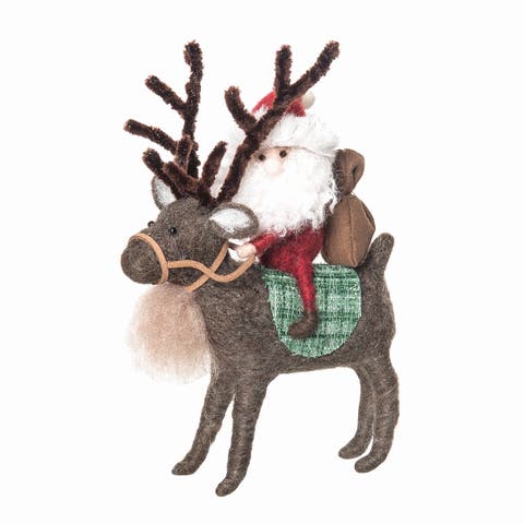 Santa With Reindeer Figurine