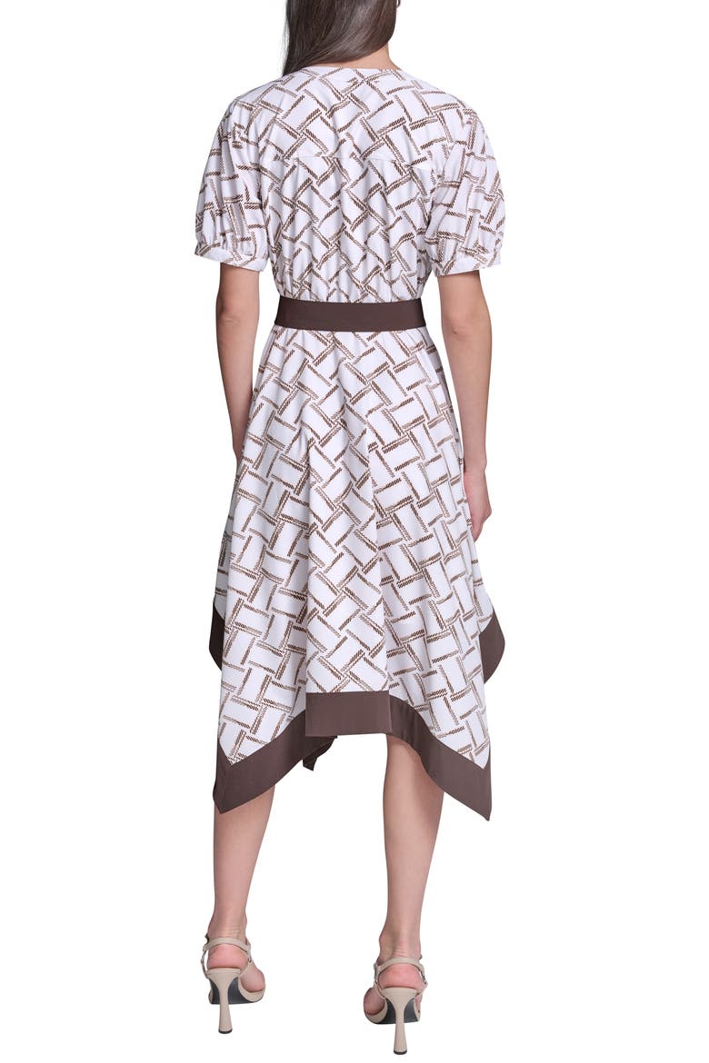 Hanky Hem Crepe Midi Shirtdress, Alternate, color, SOFT WHITE/ HUMMUS MULTI