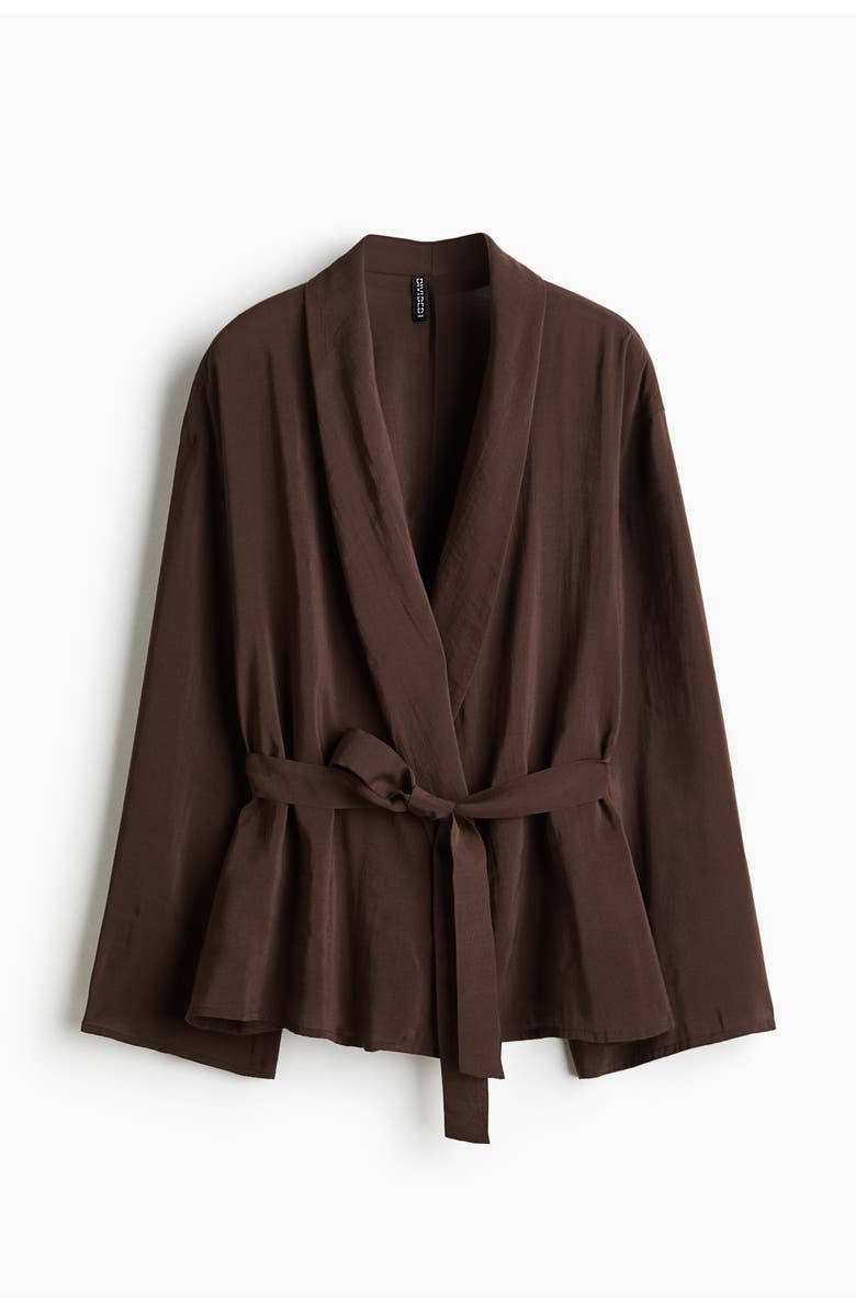 H&M Oversized Tie-belt Blazer, Main, color, Dark Brown